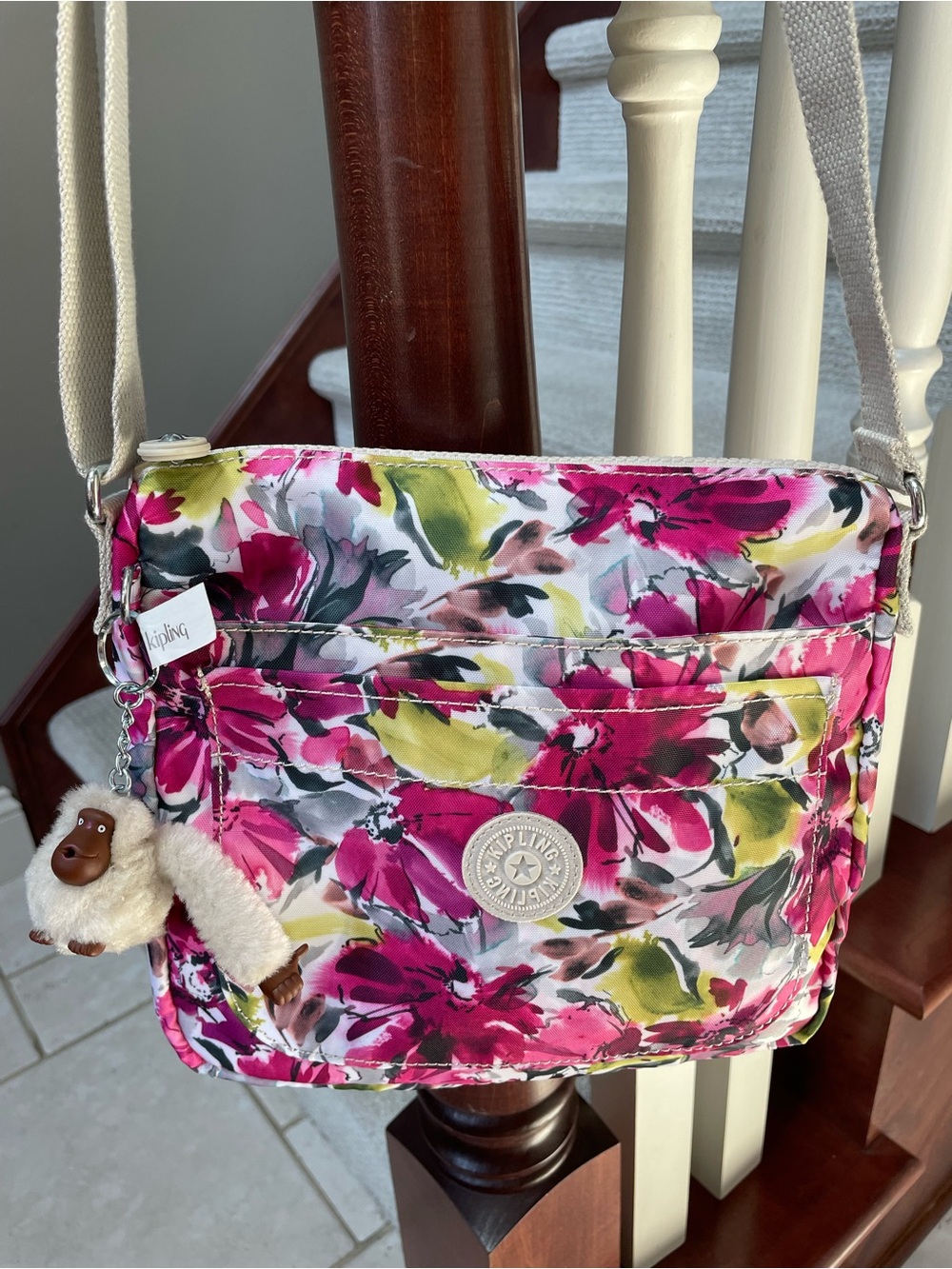 Kipling Sebastian Blushing Posies Floral Crossbody Adjustable Strap Bag Purse - Picture 2 of 15